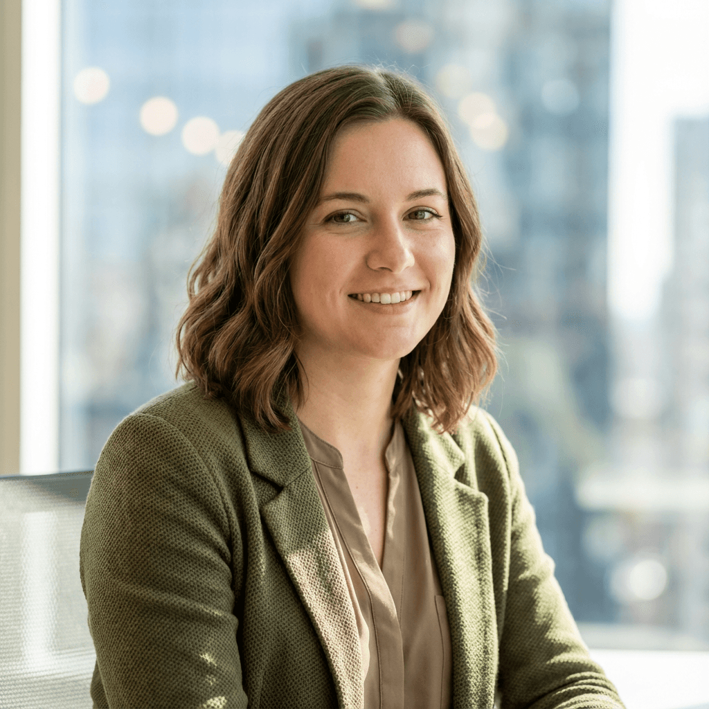 Sarah Mitchell in a modern office setting