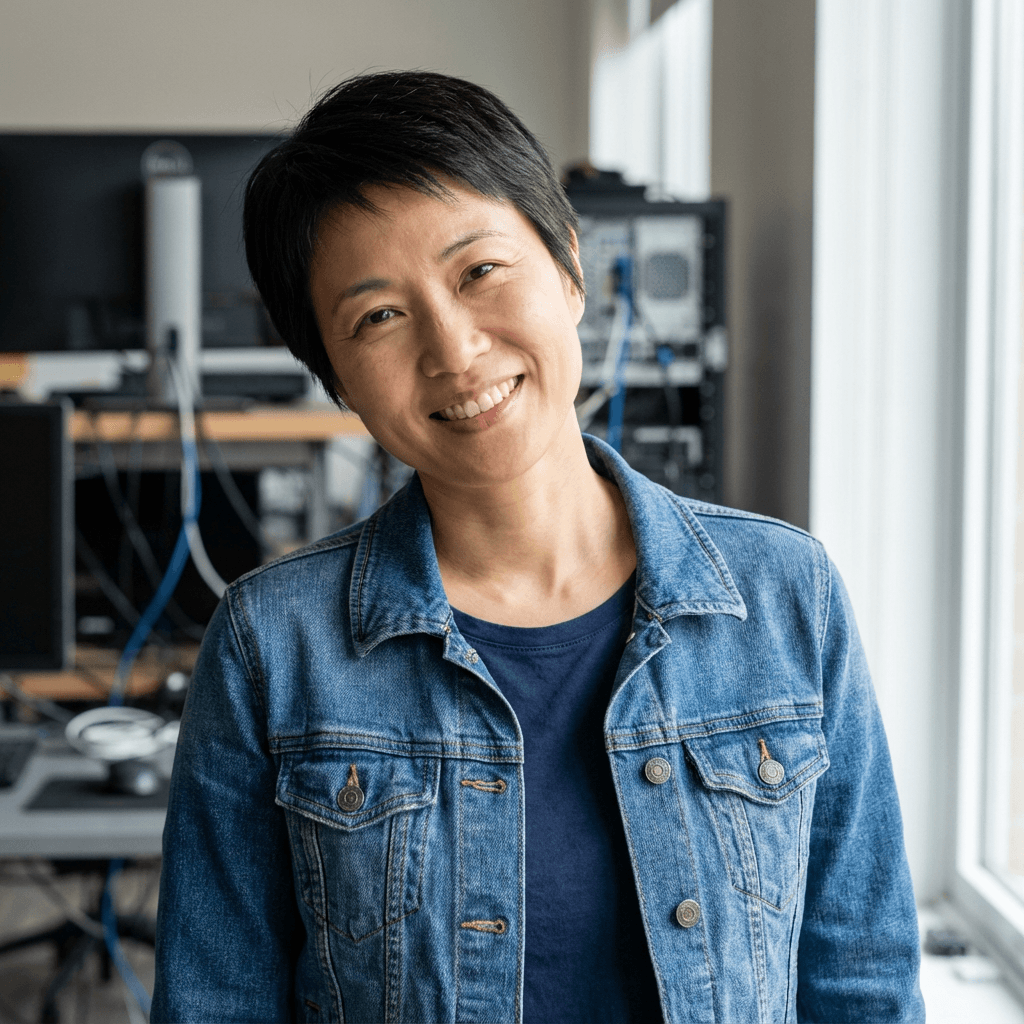 Portrait of Priya Sharma, network engineer at Maxwell Tech Group