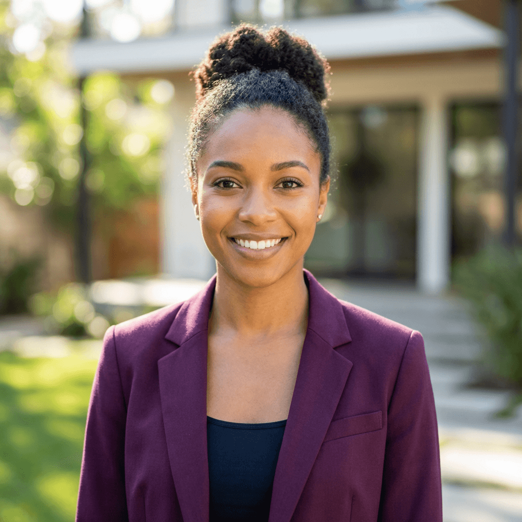 Female law firm director in her mid 40s, Black, confident headshot