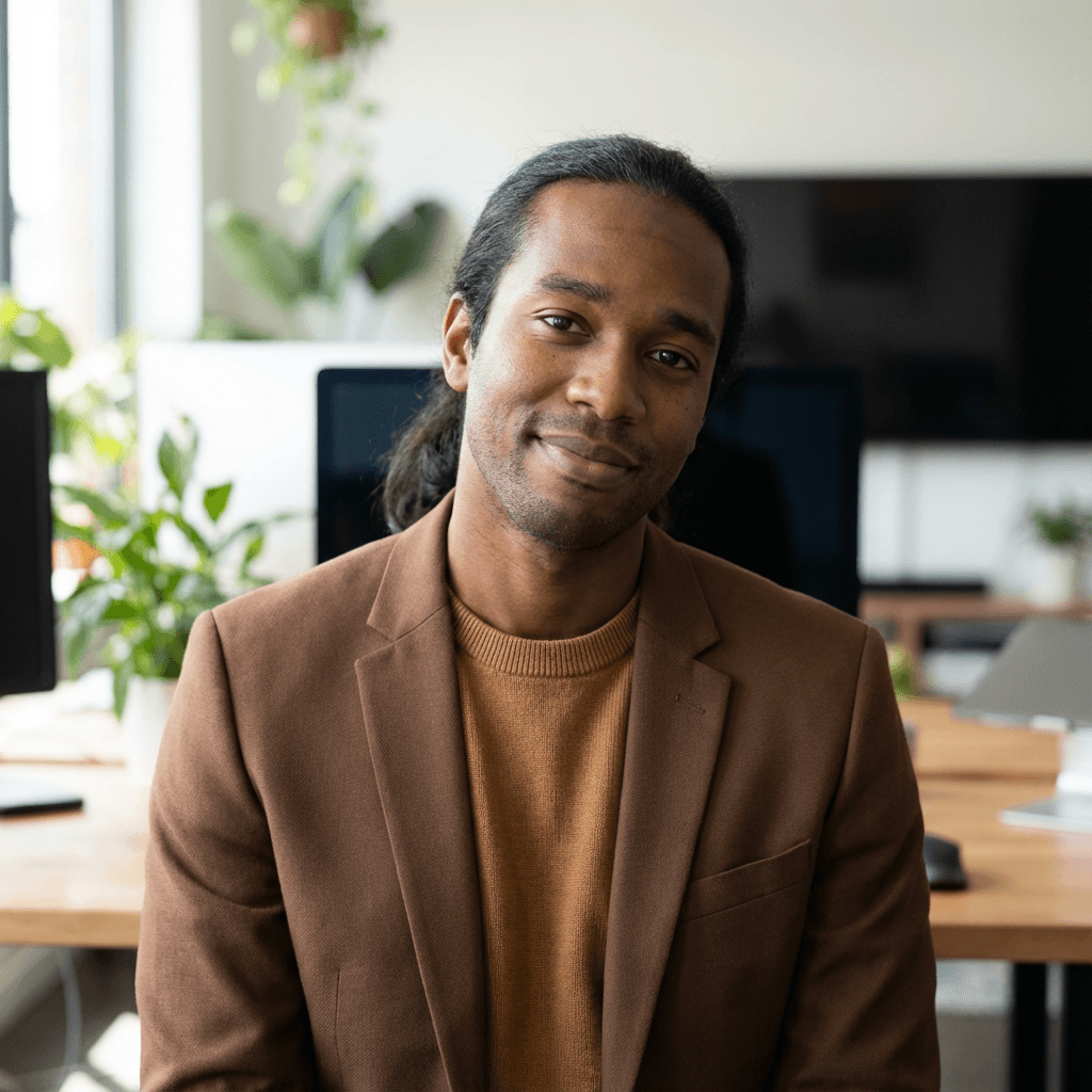 Portrait of Marcus Reid, cybersecurity analyst at Maxwell Tech Group