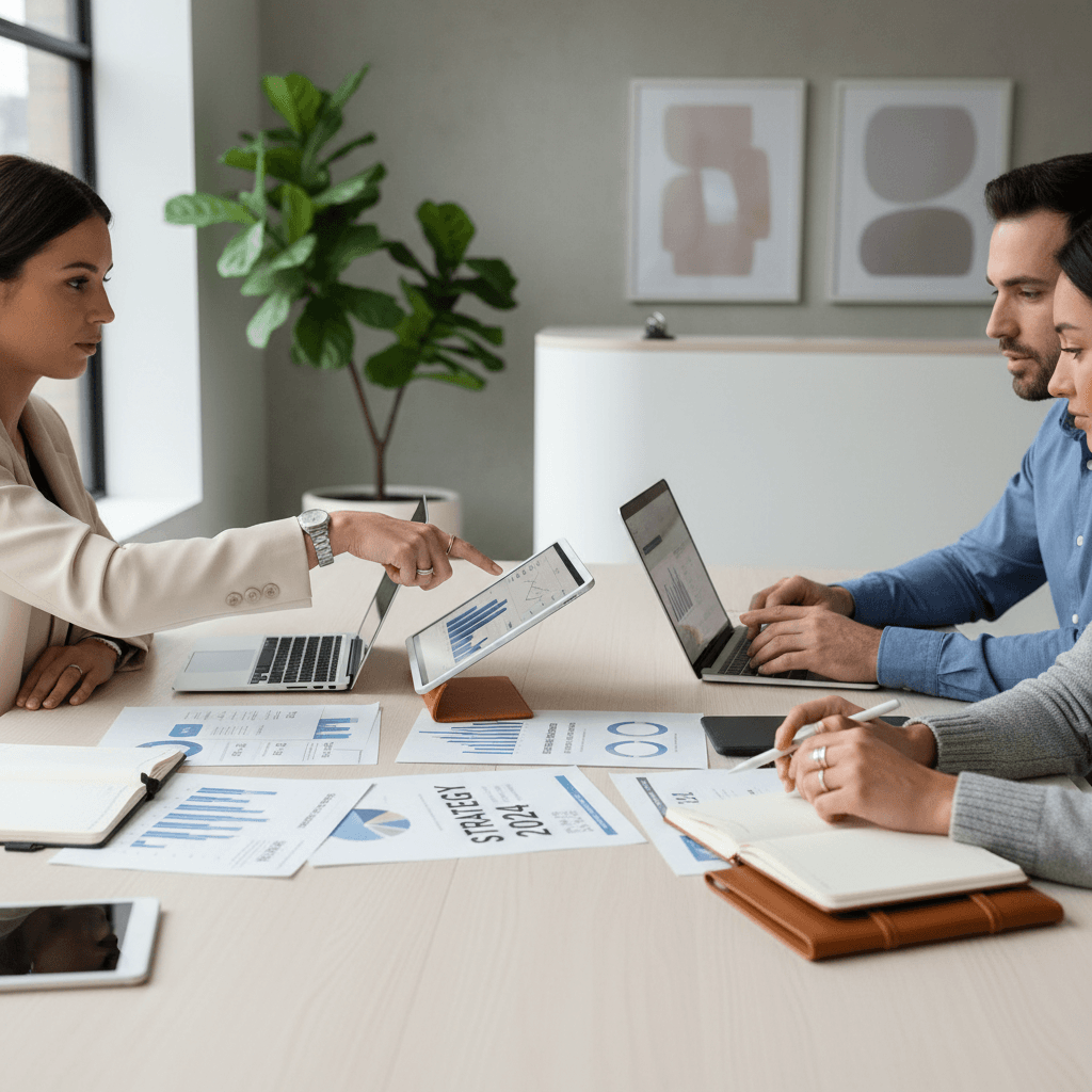 Two professionals reviewing a network diagram in a Toronto office